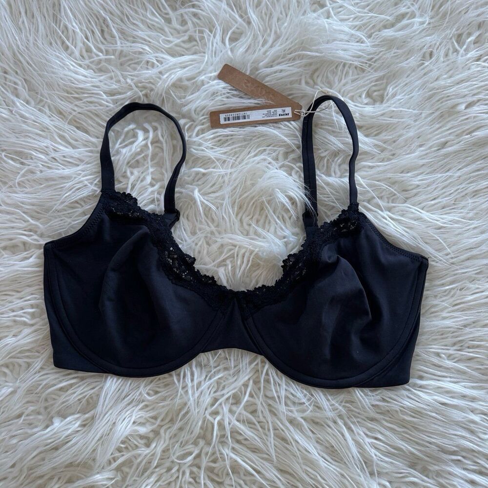 Skims Fits Everybody Lace Demi Underwire Bra Onyx Size 32DDD